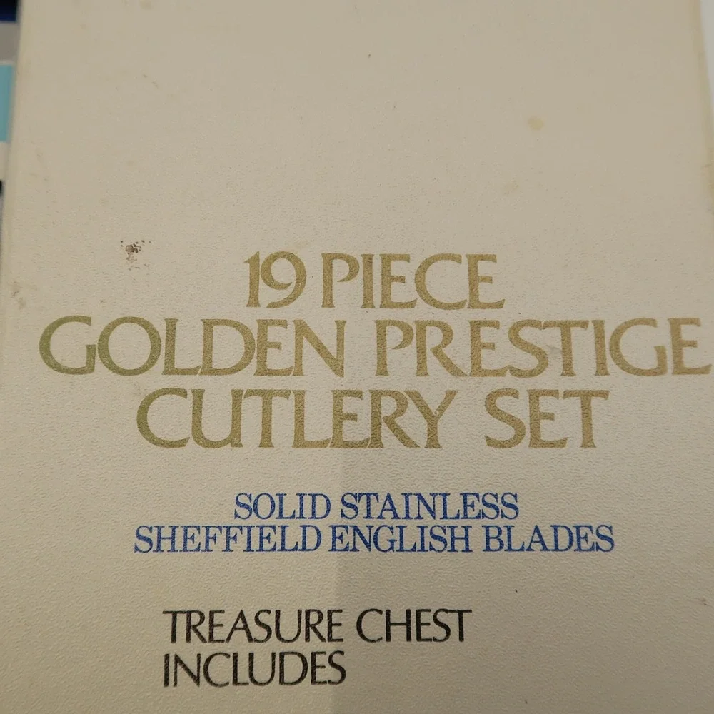 Vintage Sheffield English Blades 17 piece Golden Prestige Stainless Cutlery Set